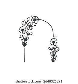 Hand-drawn linear wedding wedding arch, ceremonial icon in minimalist style, perfect for rustic and elegant event designs. Ideal for planners, invitations, signage, and digital templates. 