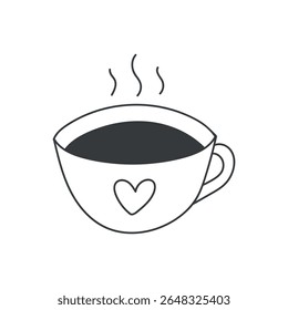 Hand-drawn linear wedding cup of hot drink icon in minimalist style, perfect for rustic and elegant event designs. Ideal for planners, invitations, signage, and digital templates. 