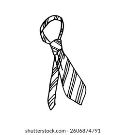 Hand-drawn lines doodle cartoon of a necktie on a white background.