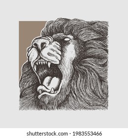 Hand-drawn lion head illustration with vintage style