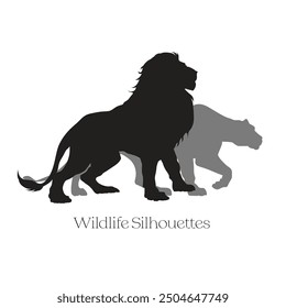 Hand-drawn Lion and lioness silhouette, An element for creating logo, Vector illustration of predators