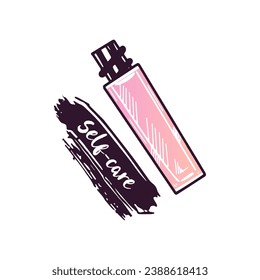 Hand-drawn lip gloss, liquid lipstick or liquid eye shadow, beauty cosmetic element, self care. Illustration for beauty salon, cosmetic store, makeup design. Doodle sketch style. 