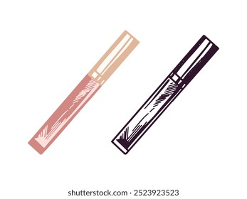 Brillo de labios dibujado a mano, lápiz labial líquido o sombra de ojos líquida, elemento cosmético de belleza, cuidado personal. Ilustración para salón de belleza, tienda de cosméticos, diseño de maquillaje. Estilo de boceto Doodle. 