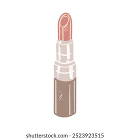 Lápiz labial dibujado a mano, elemento cosmético de belleza, cuidado personal. Ilustración para salón de belleza, tienda de cosméticos, diseño de maquillaje. Estilo de boceto Doodle. 