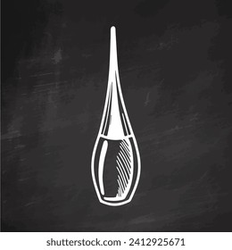 Hand-drawn liquid eyeliner, beauty cosmetic element, self care on chalkboard background. Illustration for beauty salon, cosmetic store. Doodle sketch style.