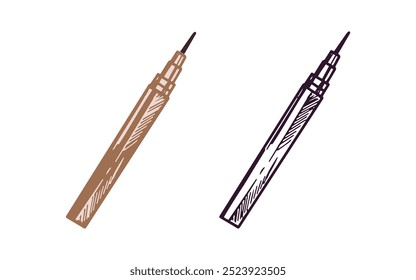 Handgezeichneter flüssiger Eyeliner, kosmetisches Schönheitselement, Selbstpflege. Illustration für Schönheitssalon, Kosmetikladen, Make-up-Design. Skizzenstil mit Doodle. 