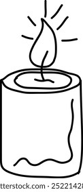 Hand-Drawn Lit Candle with Glowing Flame
