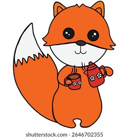 A hand-drawn little fox, nestled in the warm glow of autumn leaves.
