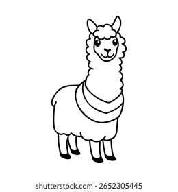 Desenhado à mão Llama Outline em pé com detalhes alpaca animal