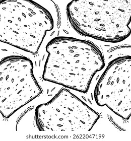 Handgezeichnetes Brot. Vintage-Linienart, Vektorgrafik einzeln auf weißem Hintergrund.