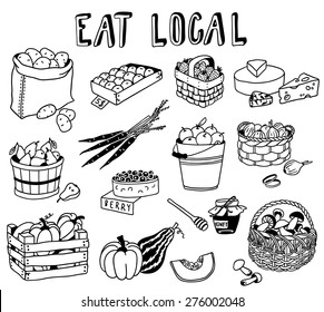 hand-drawn local food doodles