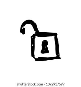 Handdrawn lock doodle icon. Hand drawn black sketch. Sign symbol. Decoration element. White background. Isolated. Flat design. Vector illustration.