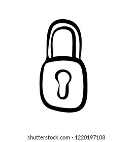 Handdrawn Lock Doodle Icon. Hand Drawn Black Sketch. Sign Symbol. Decoration Element. White Background. Isolated. Flat Design. Vector Cartoon Illustration.