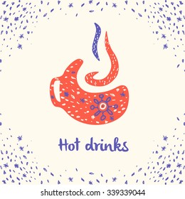 Hand-drawn logo design for hot drinks. Warm winter beverages. The drug for colds. 
