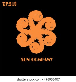 hand-drawn logo sun company
hand-drawn vector illustration of a curved line logo orange sun on a black background