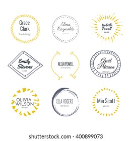 Handdrawn logo template collection. Abstract hand sketched shapes for branding design. Real ink texture.