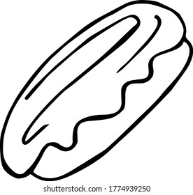 hand-drawn long fast-food donut illustration black and white