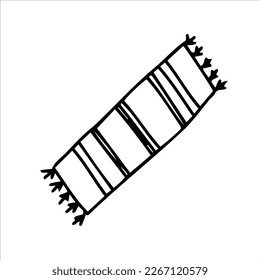 Hand-drawn long rug with patterns. Black and white vector illustration. Logo, clipart, sketch, icon.