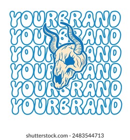 Handdrawn longhorn skull head vintage design