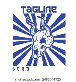 Handdrawn longhorn skull head vintage design