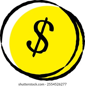 A hand-drawn, loose and cute coin (money) illustration. A rough and stylish impression. Vector illustration.