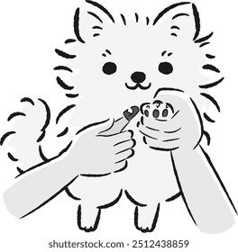 Hand-drawn, loose and cute illustration of dog care. A rough and stylish impression. Vector illustration.