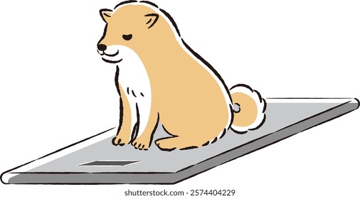 Hand-drawn, loose and cute illustration of a dog's weight measurement. A rough and stylish impression. Vector illustration.