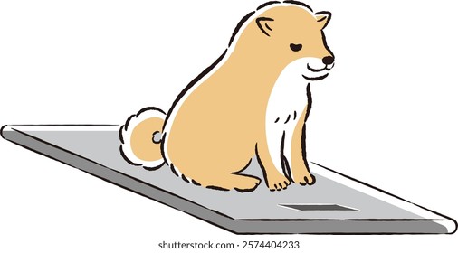 Hand-drawn, loose and cute illustration of a dog's weight measurement. A rough and stylish impression. Vector illustration.