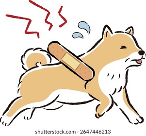 A hand-drawn, loose and cute illustration of a dog's injury. A rough and stylish impression. Vector illustration.