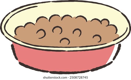 A hand-drawn, loose and cute illustration of a food bowl. A rough and stylish impression. Vector illustration.