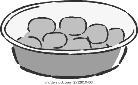 A hand-drawn, loose and cute illustration of a food bowl. A rough and stylish impression. Vector illustration.