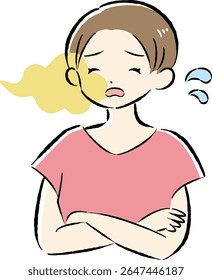 Hand-drawn, loose and cute illustrations of women's worries. A rough and stylish impression. Vector illustration.