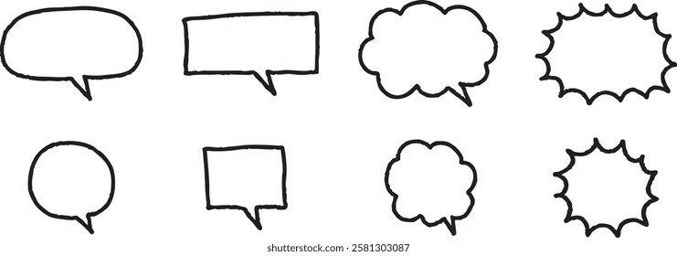 Hand-drawn loose speech bubble illustration set (black)