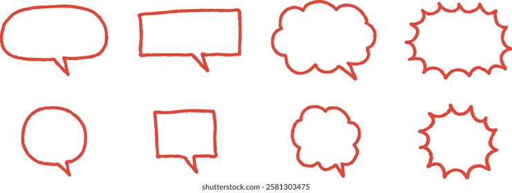 Hand-drawn loose speech bubble illustration set, red