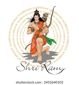 Hand-drawn lord Rama illustration, Vector drawing of Hindu God, Worshiping image of Lord Ram