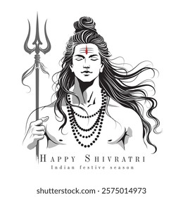 Hand-drawn Lord Shiv illustration, Vector line art of Hindu God, A worship vector sketch of Indian history