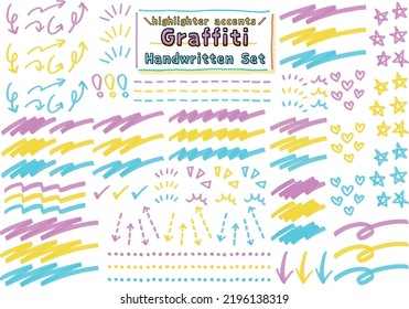 Hand-drawn, lots of highlighter doodle sets