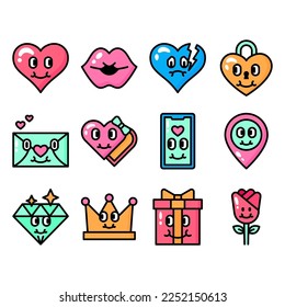handdrawn love cartoon icon set