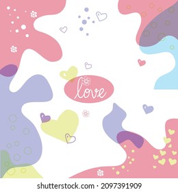 Hand-drawn 'Love' lettering with a delightful flower and heart illustration, forming an abstract pattern amid colorful waves. Ideal for romantic designs, Valentine's Day themes, or affectionate visual