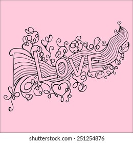 Hand-Drawn  LOVE Lettering Psychedelic  Doodle Design Elements. Vector Illustration