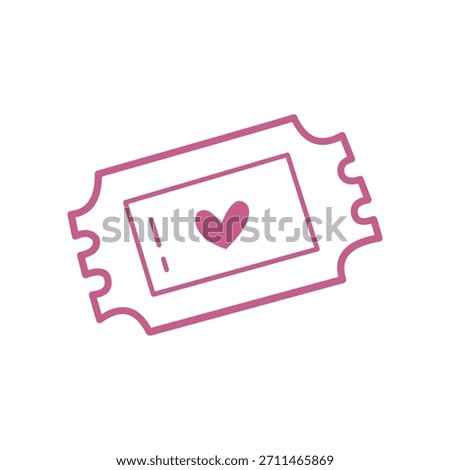 Hand-Drawn Love Ticket Doodle Icon in Cute Minimal Line Art Style
