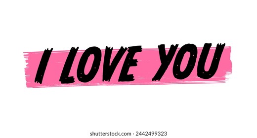 Dibujado a mano me encanta su diseño vectorial con pinceladas de color rosa. Arte colorido del cartel, signo romántico de la cita, aislado sobre fondo blanco.