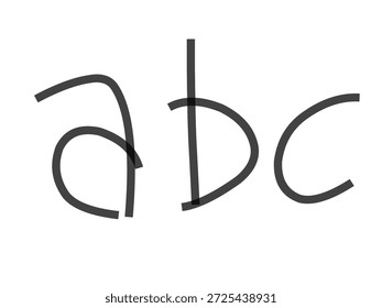Letras minúsculas desenhadas à mão "a", "b" e "c" isoladas sobre um fundo branco.