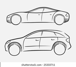 Hand-drawn luxury cars. Vector illustration.