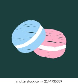 Hand-drawn macarons, blue and pink chalk on the blackboard.