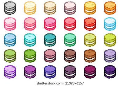 Hand-drawn macarons, colorful chalk set on the white background.