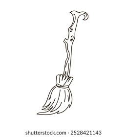 Hand-drawn magic broom. Handmade, isolate on a white background. Vector