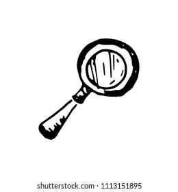 Handdrawn magnifier doodle icon. Hand drawn black sketch. Sign cartoon symbol. Decoration element. White background. Isolated. Flat design. Vector illustration.