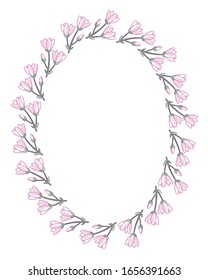 Hand-drawn magnolia wreath, oval shape