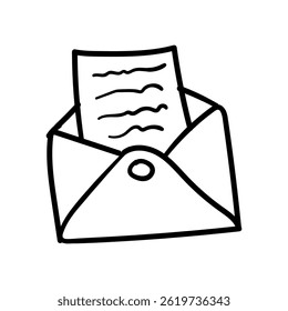 Handdrawn mail letter in envelope sketch. Doodle Icon Illustration